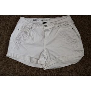 White Denim Embroidered Shorts
